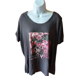 Gray T-Shirt with Floral Graphic Size X